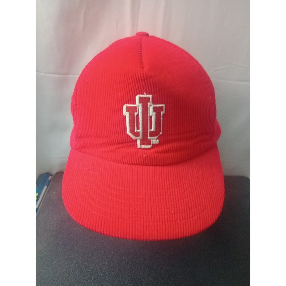 VTG NCAA Indiana Hoosiers IU Hat Cap Snapback Corduroy All Red Universal Logo